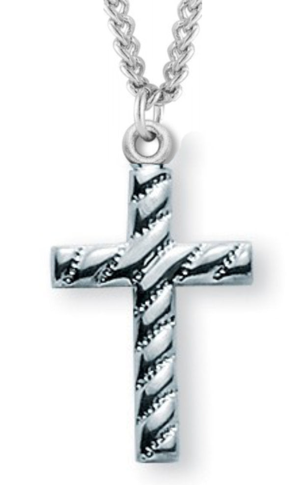 Cross Necklace Lined, Sterling Silver with Chain - 18&quot; 1.8mm Sterling Silver Chain + Clasp