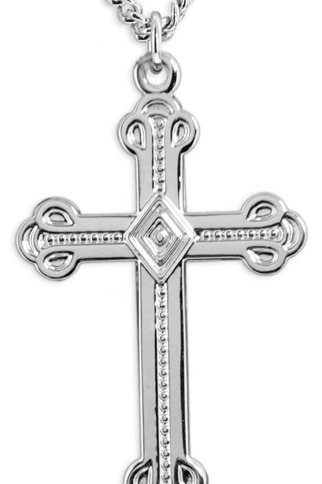 Men's Crusaders Cross Necklace, Sterling Silver with Chain Options - 24&quot; Sterling Silver Chain + Clasp