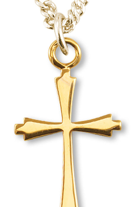 Women's 14kt Gold Plated High Polish Square Tip Cross Necklace +18 Inch Gold Plated Chain &amp; Clasp - Gold-tone