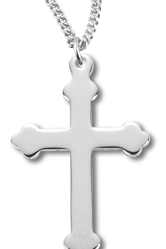 Women's Sterling Silver High Polish Scroll Cross Necklace with Chain Options