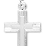 Women's Sterling Silver Etched Cross Necklace with Chain Options - 18&quot; 1.8mm Sterling Silver Chain + Clasp