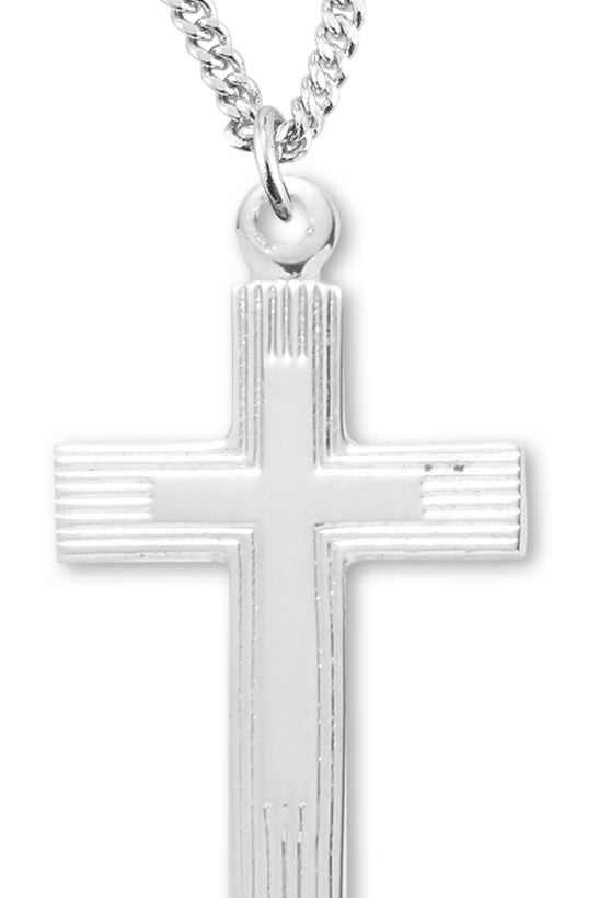Women's Sterling Silver Etched Cross Necklace with Chain Options - 18&quot; 1.8mm Sterling Silver Chain + Clasp