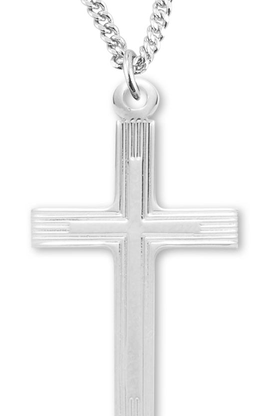 Women's Sterling Silver Double Cross Etch Necklace with Chain Options - 18&quot; 1.8mm Sterling Silver Chain + Clasp
