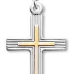 Women's Sterling Silver Two Tone Double Etch Cross Necklace with Chain Options - 18&quot; 1.8mm Sterling Silver Chain + Clasp