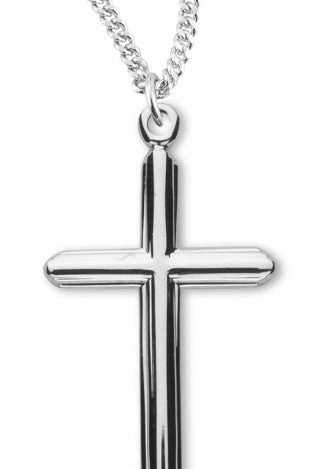 Women's Sterling Silver Etched Design Cross Necklace with Chain Options