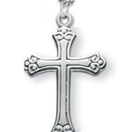 Women's Sterling Silver Floral Tipped Cross Necklace with Chain Options - 18&quot; 1.8mm Sterling Silver Chain + Clasp