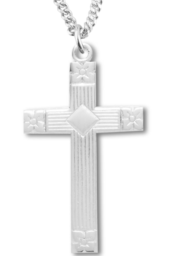 Cross Necklace, Sterling Silver with Chain - 18&quot; 1.8mm Sterling Silver Chain + Clasp