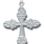 Cross Necklace, Sterling Silver with Chain - 18&quot; 1.8mm Sterling Silver Chain + Clasp