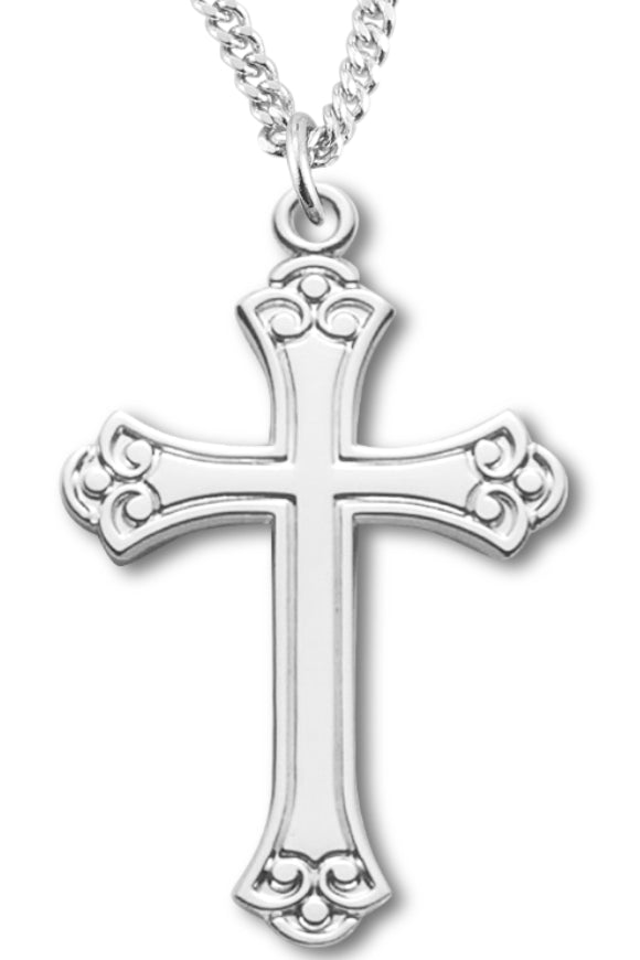 Women's Sterling Silver Budded Tip Cross Necklace with Chain Options
