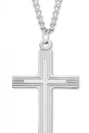 Men's Sterling Silver Cross Necklace with Etched Borders with Chain Options