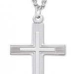 Men's Sterling Silver Cross Necklace with Etched Borders with Chain Options - 24&quot; Sterling Silver Chain + Clasp