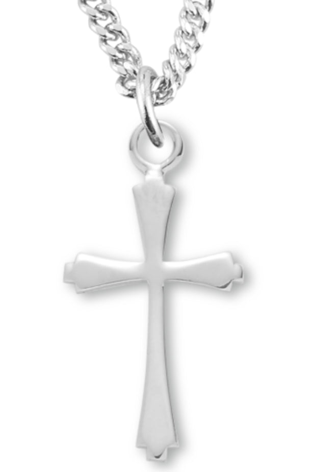 Women's Sterling Silver Tapered Ends Cross Necklace with Chain Options - 18&quot; 1.8mm Sterling Silver Chain + Clasp