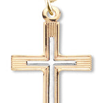 Women's 14kt Gold Over Sterling Silver Two-tone Cross on Cross Pendant + 18 Inch Gold Plated Chain &amp; Clasp - Two-Tone