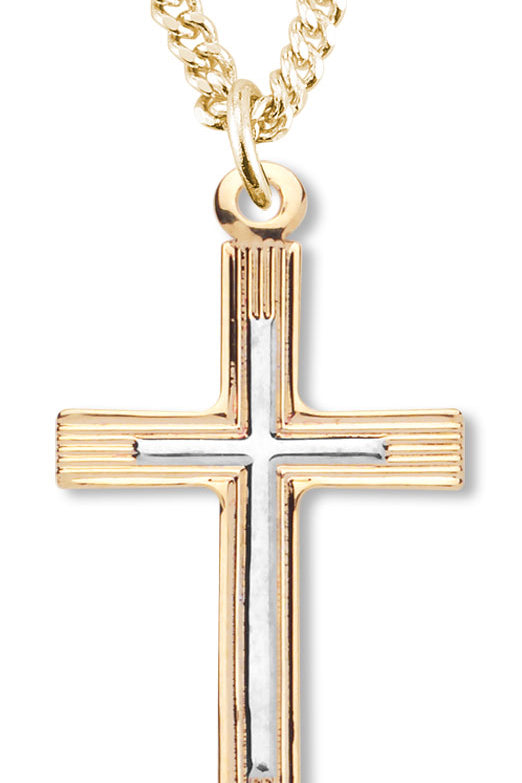 Women's 14kt Gold Over Sterling Silver Two-tone Cross on Cross Pendant + 18 Inch Gold Plated Chain &amp; Clasp - Two-Tone