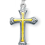 Women's Sterling Silver Two Tone Floral Tipped Cross Necklace with Chain Options - 18&quot; 1.8mm Sterling Silver Chain + Clasp