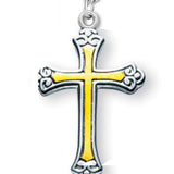 Women's Sterling Silver Two Tone Floral Tipped Cross Necklace with Chain Options