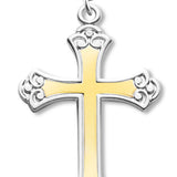 Cross Necklace Two Tone, Sterling Silver with Chain - 18&quot; 1.8mm Sterling Silver Chain + Clasp