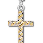 Cross Necklace Two Tone, Sterling Silver with Chain - Two-Tone