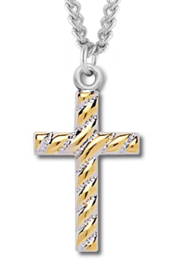 Cross Necklace Two Tone, Sterling Silver with Chain - Two-Tone