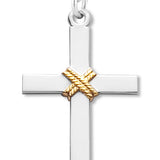 Men's Sterling Silver Cross Necklace with Gold Rope Center with Chain Options