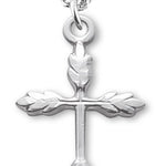 Women's Sterling Silver Wheat Design Cross Necklace with Chain Options - 18&quot; 1.8mm Sterling Silver Chain + Clasp