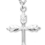 Women's Sterling Silver Wheat Design Border Cross Necklace Wheat Design with Chain Options - 18&quot; 1.8mm Sterling Silver Chain + Clasp