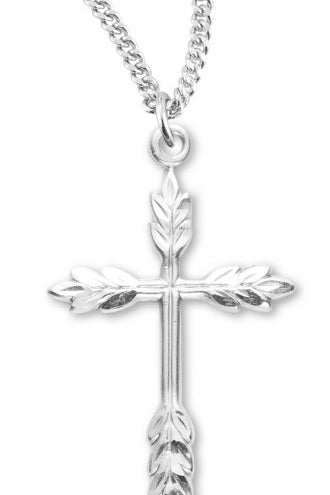 Women's Sterling Silver Wheat Design Border Cross Necklace Wheat Design with Chain Options
