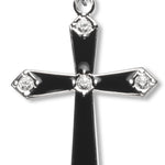Cross Necklace with Black Enamel, Sterling Silver with Chain - 18&quot; 1.8mm Sterling Silver Chain + Clasp