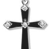 Cross Necklace with Black Enamel, Sterling Silver with Chain