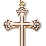 Women's 14kt Gold Plated Fleur De Lis Tip Cross Black Enamel + 18 Inch Gold Plated Chain &amp; Clasp - Gold-tone