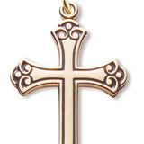 Women's 14kt Gold Plated Fleur De Lis Tip Cross Black Enamel + 18 Inch Gold Plated Chain &amp; Clasp - Gold-tone