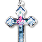 Women's Sterling Silver Blue Enamel Cross Necklace with Floral Design with Chain Options - 18&quot; 1.8mm Sterling Silver Chain + Clasp