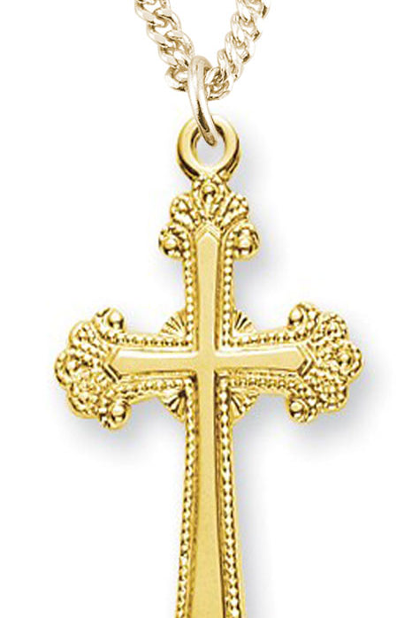 Women's 16kt Gold Over Sterling Silver Fancy Tip Cross Necklace + 18 Inch Gold Plated Chain &amp; Clasp - Gold-tone
