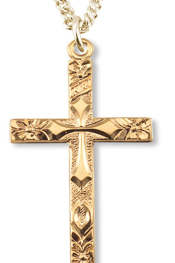 Women's 14kt Gold Over Sterling Silver Cross on Cross Flower Tip Necklace + 18 Inch Gold Plated Chain &amp; Clasp - Gold-tone