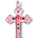 Women's Sterling Silver Pink Enamel Cross Necklace with Floral Design with Chain Options