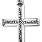 Women's or Boy's Sterling Silver Simple Filigree Scroll Cross Pendant Raised Center with Chain - 20&quot; 2.2mm Stainless Steel Chain with Clasp