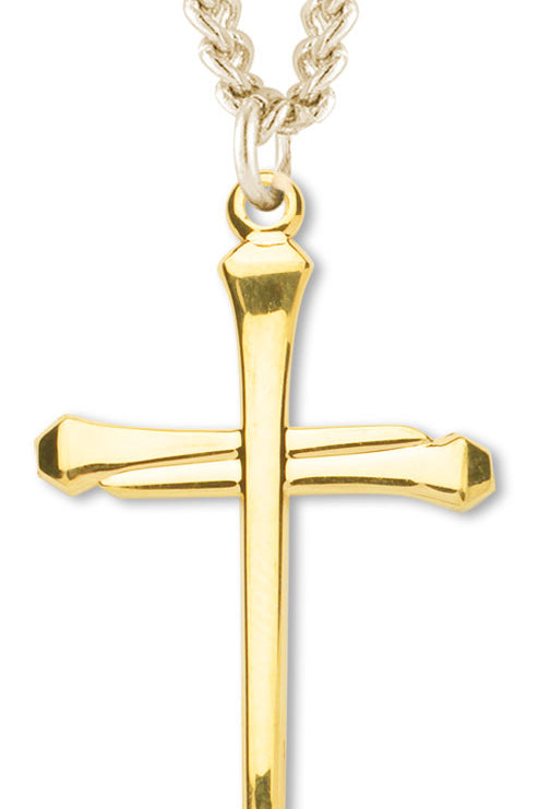 Men's 14kt Gold Over Sterling Silver Nail Cross Necklace + 24 Inch Gold Plated Endless Chain - Gold-tone