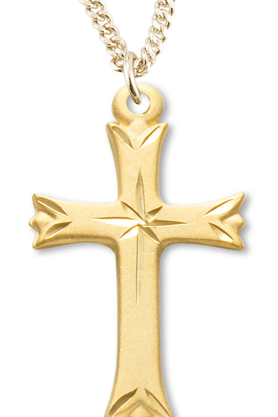 Women's 14kt Gold Over Sterling Silver Star Etched Center Cross Necklace + 18 Inch Gold Plated Chain &amp; Clasp - Gold-tone