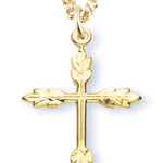 Women's 14kt Gold Plated Larger Wheat Sheaf Tips Cross Pendant + 18 Inch Gold Plated Chain &amp; Clasp - Gold-tone