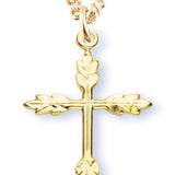 Women's 14kt Gold Plated Larger Wheat Sheaf Tips Cross Pendant + 18 Inch Gold Plated Chain &amp; Clasp - Gold-tone