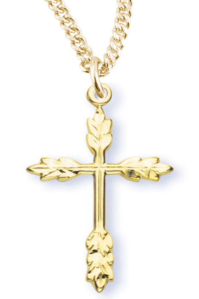 Women's 14kt Gold Plated Larger Wheat Sheaf Tips Cross Pendant + 18 Inch Gold Plated Chain &amp; Clasp - Gold-tone