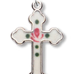 Cross Necklace with White Enamel, Sterling Silver with Chain - Sterling Silver