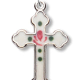 Cross Necklace with White Enamel, Sterling Silver with Chain - Sterling Silver