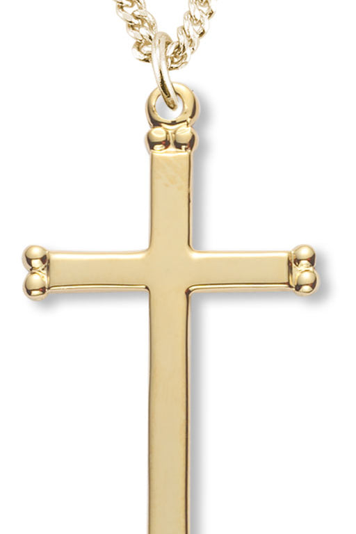 Women's 14kt Gold Over Sterling Silver Bead Shape Tip Cross Necklace + 18 Inch Gold Plated Chain &amp; Clasp - Gold-tone