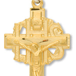 Men's 14kt Gold Over Sterling Silver Crucifix with IHS Center + 24 Inch Gold Plated Endless Chain - Gold-tone
