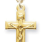 Girl's or Boy's 14kt Gold Over Sterling Silver Squared Crucifix Necklace + 13 Inch Gold Plated Chain &amp; Clasp - Gold-tone