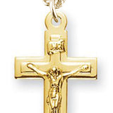 Girl's or Boy's 14kt Gold Over Sterling Silver Squared Crucifix Necklace + 13 Inch Gold Plated Chain &amp; Clasp - Gold-tone