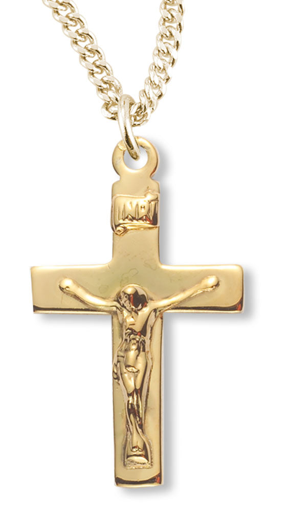 Women's 14kt Gold Over Sterling Silver Squared Crucifix Necklace + 18 Inch Gold Plated Chain &amp; Clasp - Gold-tone