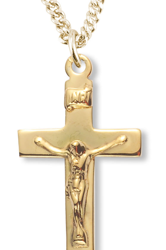 Women's 14kt Gold Over Sterling Silver Squared Crucifix Necklace + 18 Inch Gold Plated Chain &amp; Clasp - Gold-tone