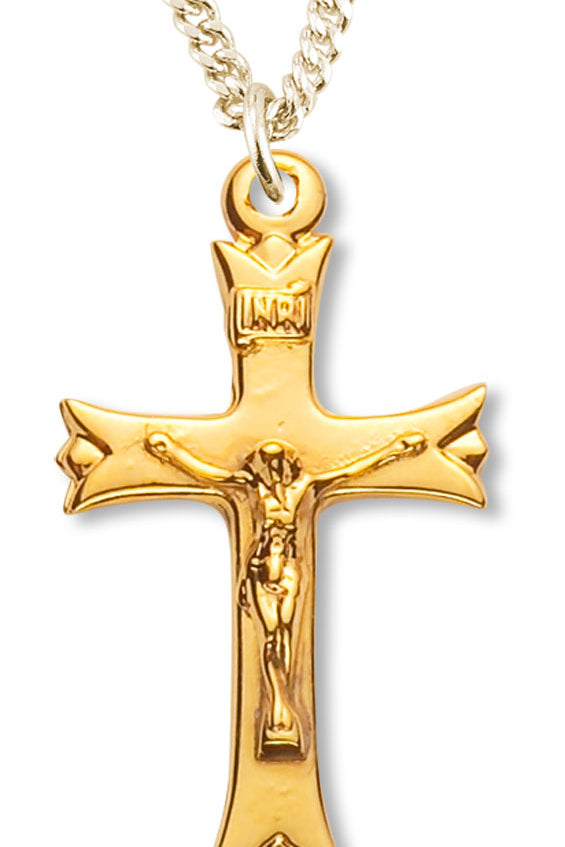 Women's 14kt Gold Plated Contemporary Crucifix Pointed Tips + 18 Inch Gold Plated Chain &amp; Clasp - Gold-tone